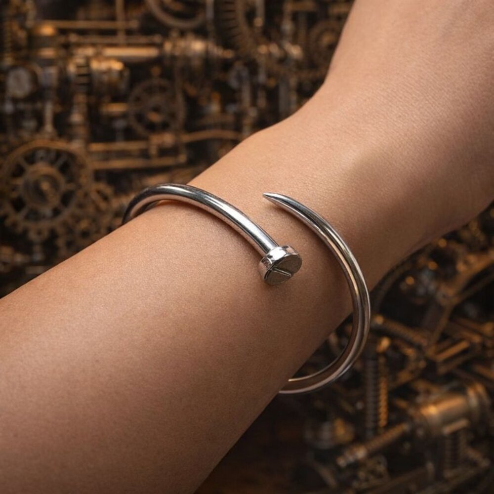 Unique Silver Curve Steampunk Bracelet
